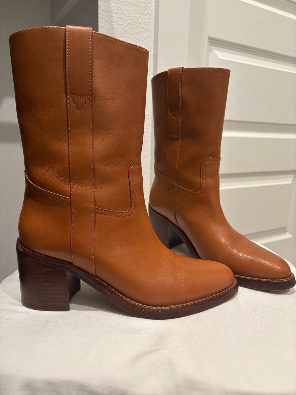 Jeffrey Campbell Tan Leather Mid‑Calf Boots • Size 7